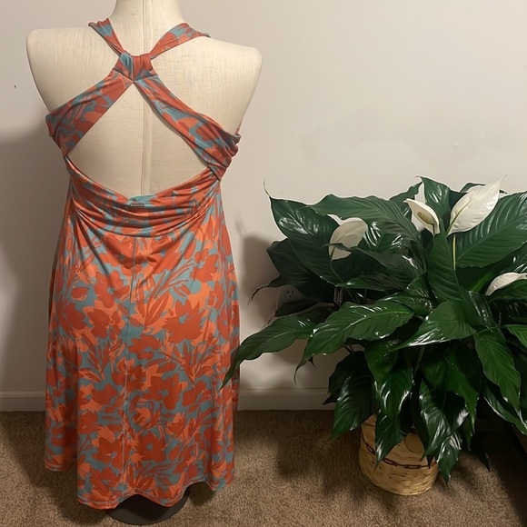 Prana Orange and Blue Floral Midi Dress - Picture 3 of 5